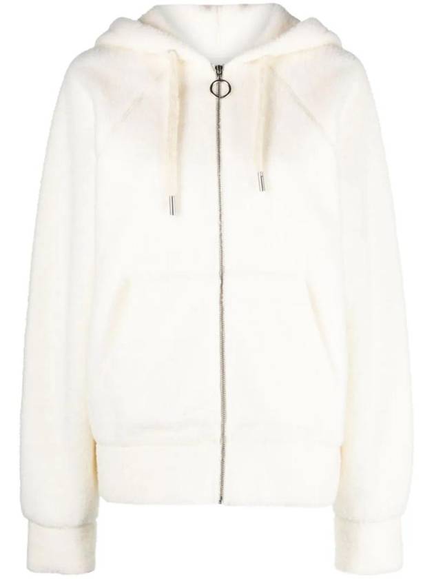 Drawstring Waist Shearling Zip-Up Hoodie Offwhite - AMI - BALAAN 1