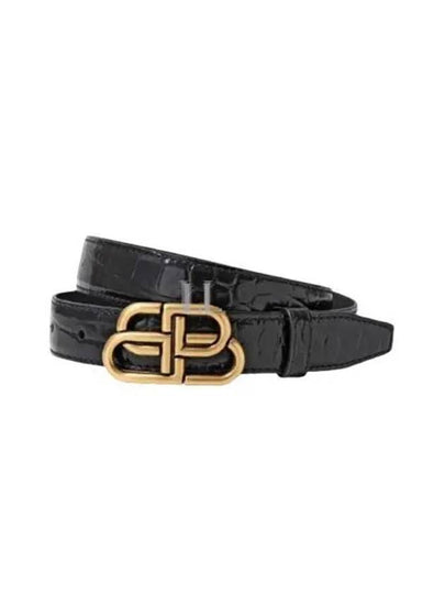 Women's Crocodile Embossed BB Buckle Thin Belt Black - BALENCIAGA - BALAAN 2