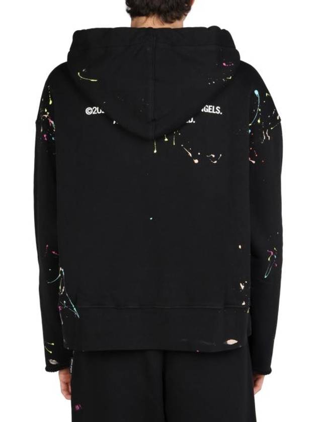 Palm Tree Print Paint Splatter Effect Hoodie Black - PALM ANGELS - BALAAN 4