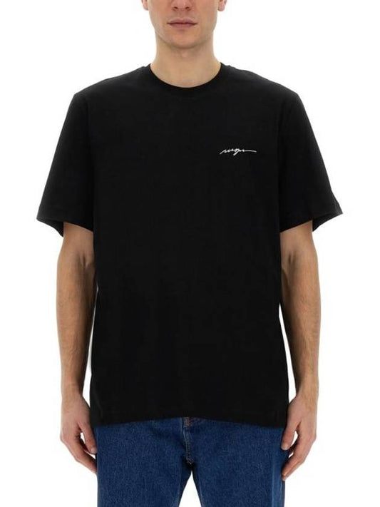 Embroidered Logo Cotton Short Sleeved T-shirt Black - MSGM - BALAAN 1
