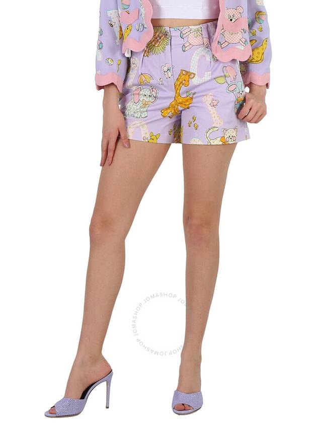 Moschino Ladies Purple All Over Logo Circus Print Shorts, Brand Size 38 (US Size 4) - MOSCHINO - BALAAN 1