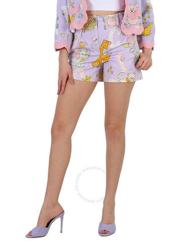 Moschino Ladies Purple All Over Logo Circus Print Shorts, Brand Size 38 (US Size 4) - MOSCHINO - BALAAN 1