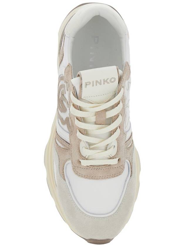 'Zoe' Beige Low-Top Sneaker With Love Birds Diamond Cut Logo In Suede And Tech Fabric Woman - PINKO - BALAAN 4