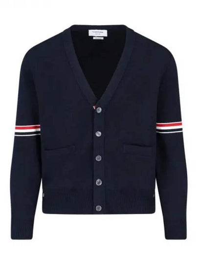 Milano Stitch Sprite Armband Cotton V-neck Cardigan Navy - THOM BROWNE - BALAAN 2