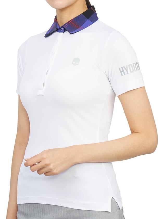 Women's Golf Logo Tech Tartan Neck Short Sleeve PK Shirt White - HYDROGEN - BALAAN 6
