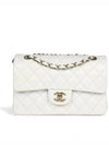 Classic Caviar Small Flap Bag White Champagne Gold Shoulder Gift Plated - CHANEL - BALAAN 1