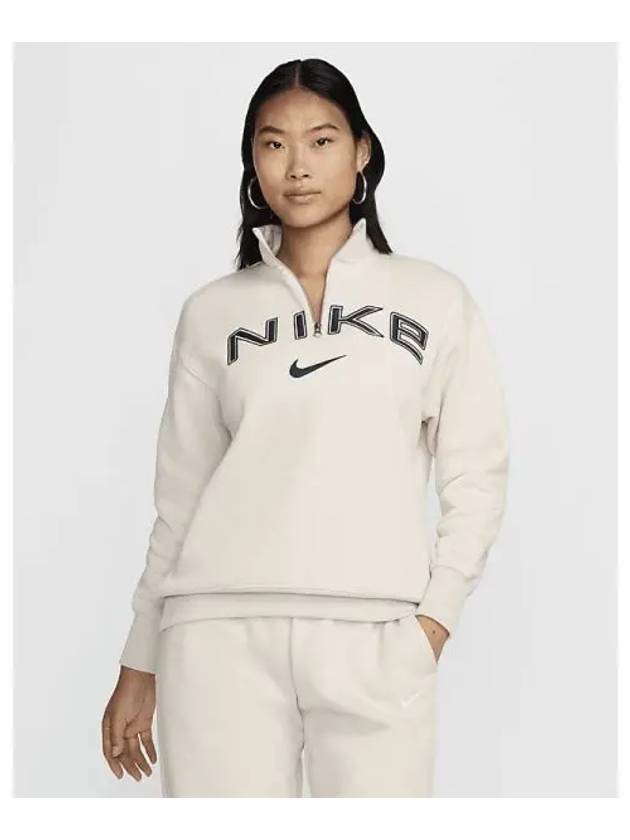 Sportswear Phoenix Fleece Women s Oversized Quarter Zip Logo Top Light Orewood Brown White Armory Navy FV7680 104 721006 - NIKE - BALAAN 1