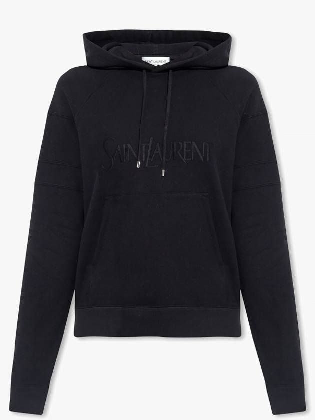 Front Logo Cotton Hoodie Black - SAINT LAURENT - BALAAN 2