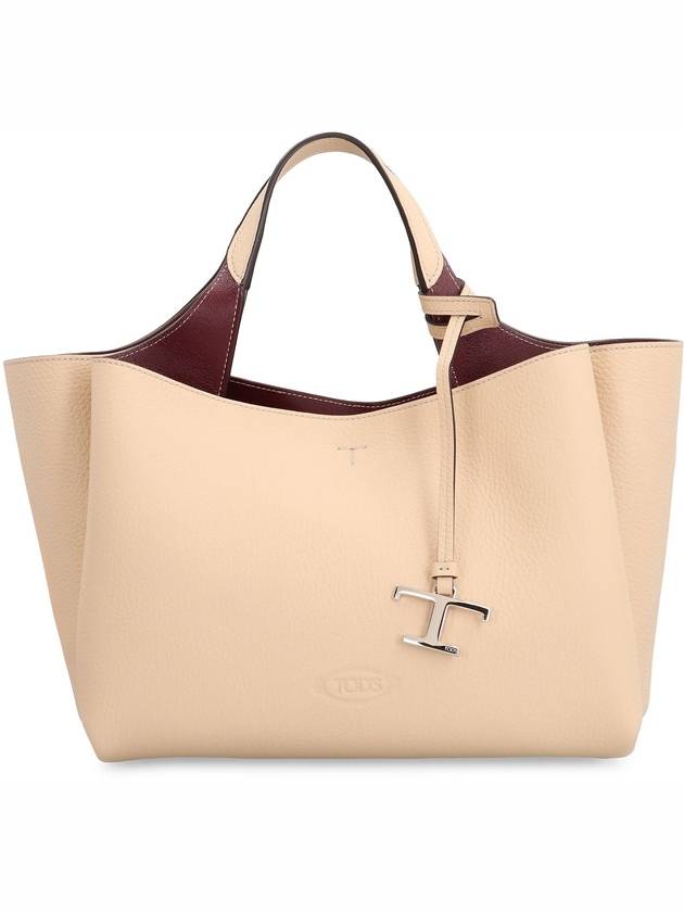 T Timeless Leather Small Tote Bag Beige - TOD'S - BALAAN 3