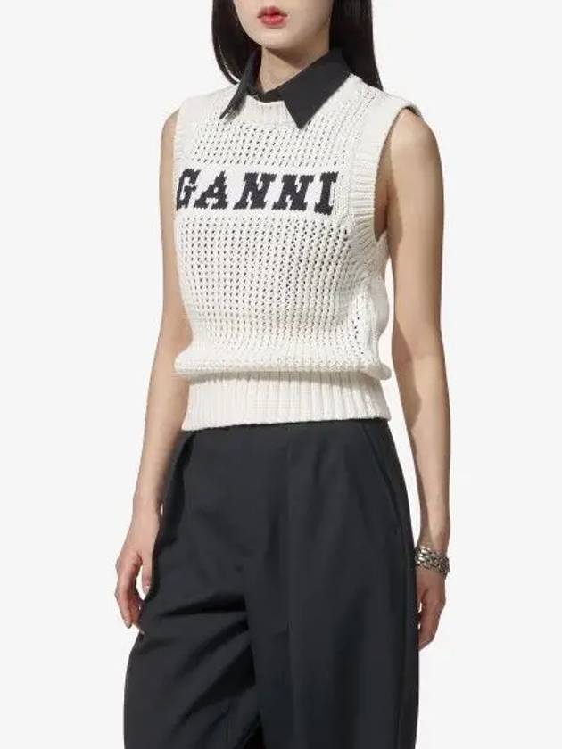 Women's Logo Cotton Rope Crop Knit Vest White - GANNI - BALAAN 2