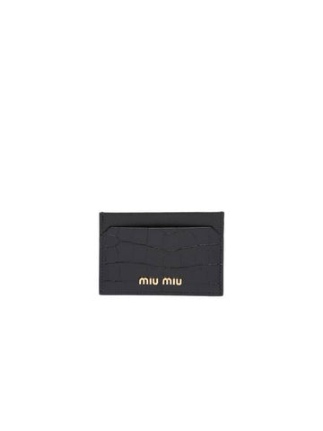 Logo Crocodile Pattern Card Wallet Black - MIU MIU - BALAAN 1