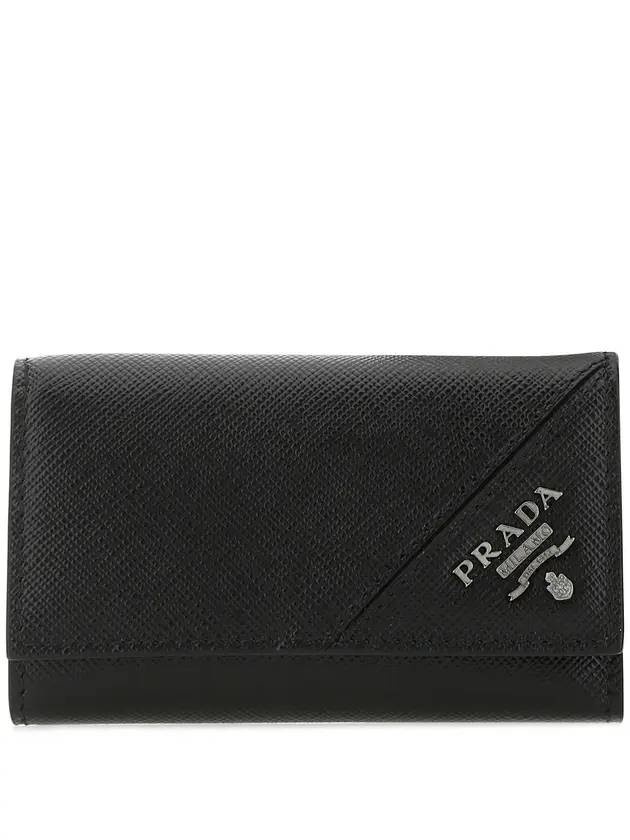 Logo Saffiano Leather Key Holder Black - PRADA - BALAAN 1