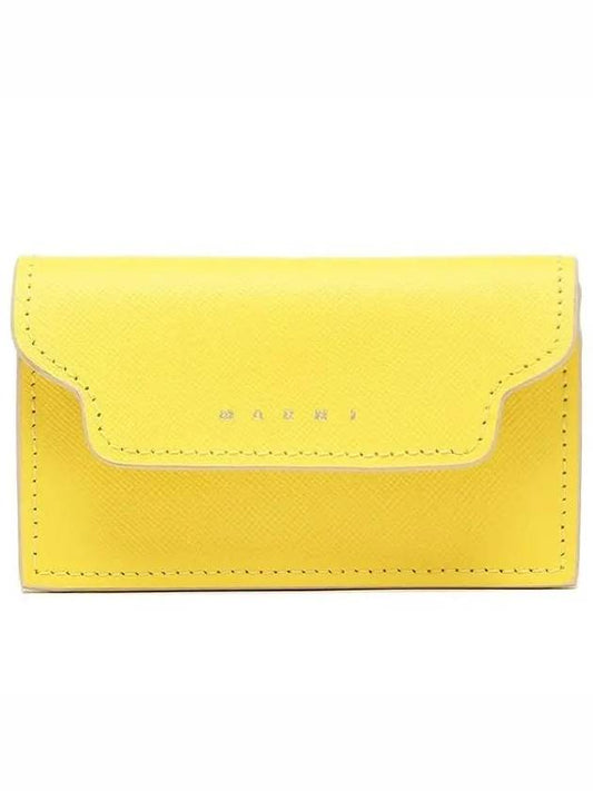 Logo Saffiano Leather Card Wallet Yellow - MARNI - BALAAN 2