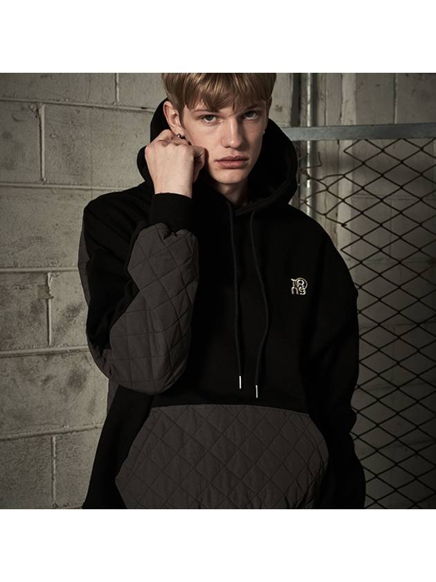 Padded color combination brushed hoodie black - TENER - BALAAN 2