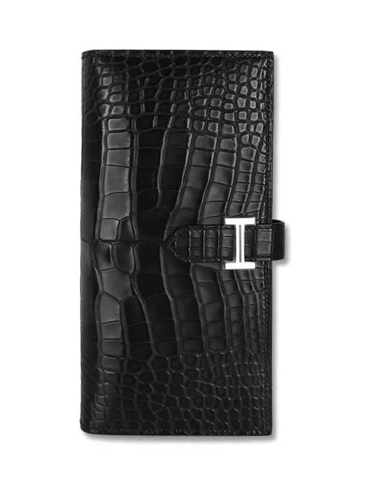 Bean Noir Crocodile Long Wallet Silver W H048601CK89 - HERMES - BALAAN 1