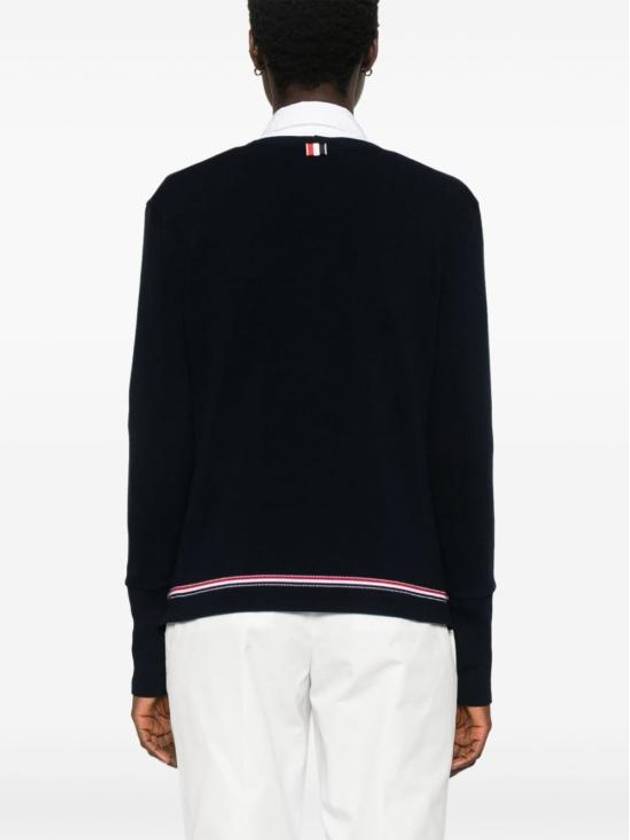 Cotton Pique V Neck Long Sleeve T-Shirt Navy - THOM BROWNE - BALAAN 6