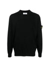 Regular Fit Crew Neck Wool Knit Top Black - STONE ISLAND - BALAAN 4