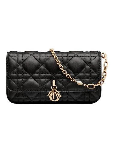 Phone Chain Cannage Lambskin Pouch Bag Black - DIOR - BALAAN 1