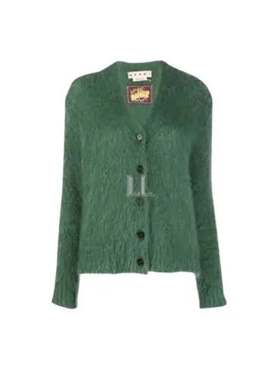 V-Neck Mohair Long Cardigan Emerald - MARNI - BALAAN 2