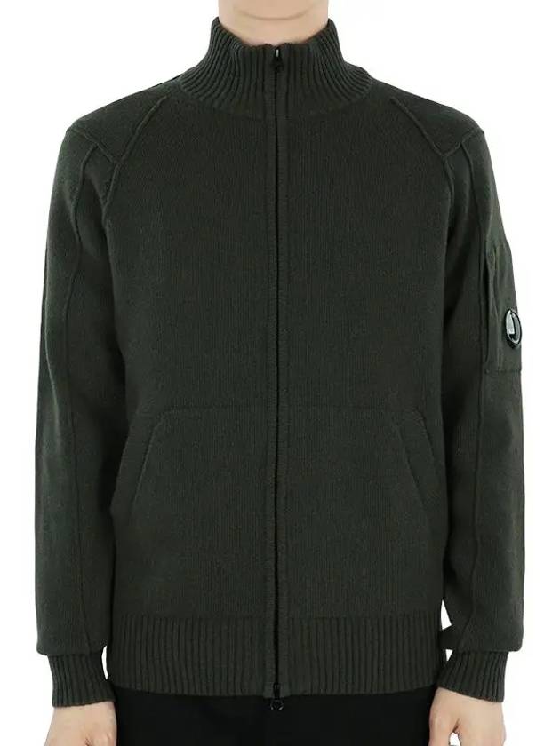 Lens Wappen Lambswool Zip-Up Cardigan Green - CP COMPANY - BALAAN 3