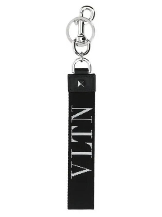 One-Stud Logo Jacquard Keyring Black - VALENTINO - BALAAN 2