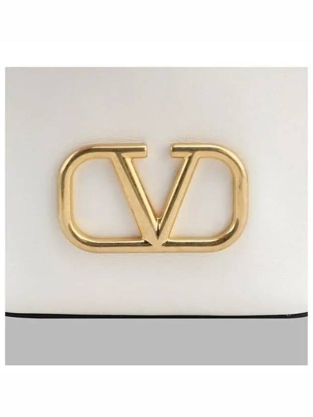 Signature V Logo Leather Small Bucket Bag White - VALENTINO - BALAAN 6