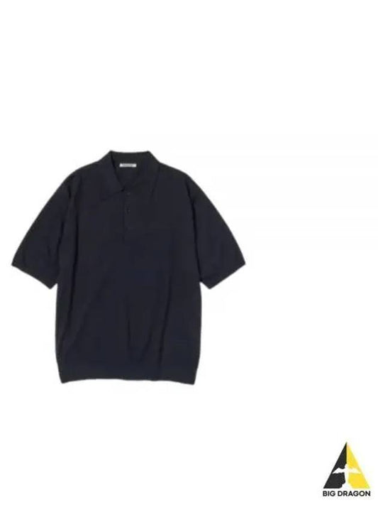 24 SUPER HIGH GAUGE COTTON KNIT POLO DARK NAVY A24SP02PD - AURALEE - BALAAN 1