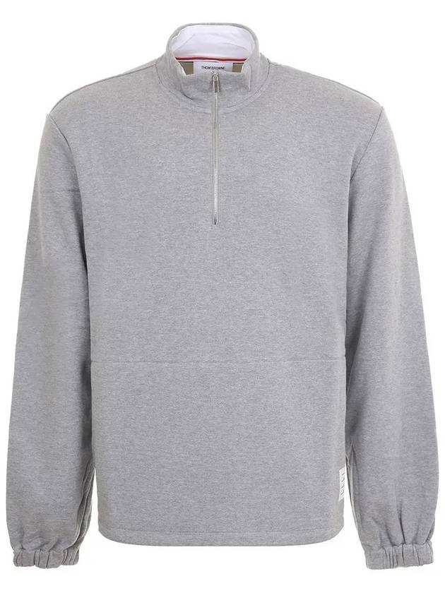 Funnel Neck Half Zip Sweatshirt Grey - THOM BROWNE - BALAAN 1
