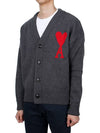 Big Heart Logo Wool Cardigan Grey - AMI - BALAAN 5