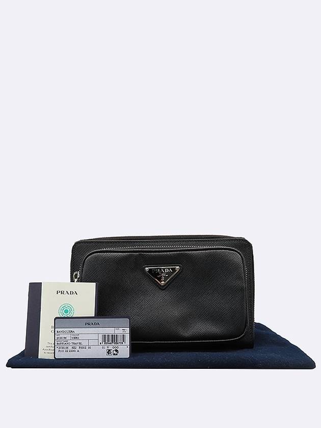 Prada 2VH156 Black Saffiano Silver Plate Logo Belt Bag - PRADA - BALAAN 1