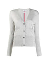 Silk Cotton Blend Relaxed V-Neck Cardigan Light Grey - THOM BROWNE - BALAAN.