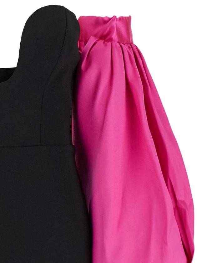 'Karina' Black And Fuchsia Maxi Dress With Removable Puff Sleeves In Tech Fabric Stretch Woman - SOLACE LONDON - BALAAN 3