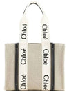 Woody Canvas Medium Tote Bag White Navy - CHLOE - BALAAN 2