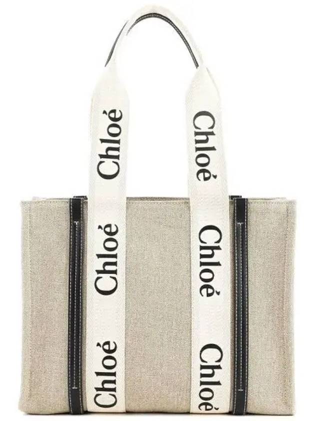 Woody Canvas Medium Tote Bag White Navy - CHLOE - BALAAN 2