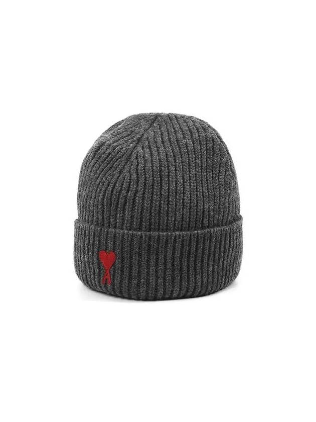 Heart Logo Wool Beanie Heather Grey - AMI - BALAAN 2