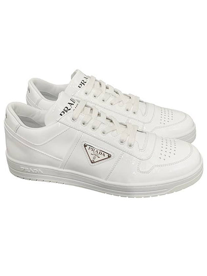 Men's Downtown Triangle Logo Leather Low Top Sneakers White - PRADA - BALAAN 2