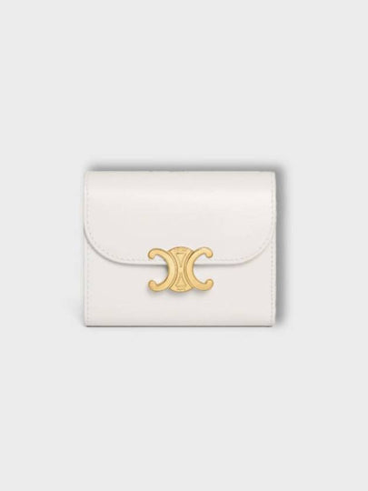 Triomphe Small Shiny Calfskin Half Wallet White - CELINE - BALAAN 2