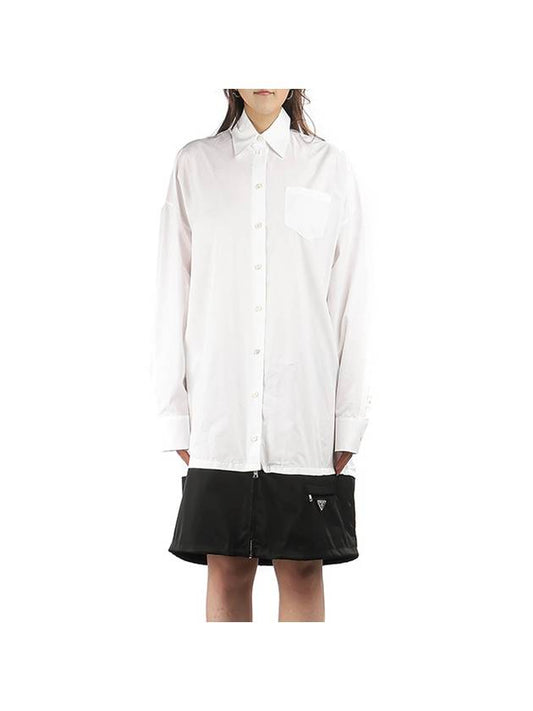 Women's Logo Cotton Shirt Midi Dress Black White - PRADA - BALAAN 1