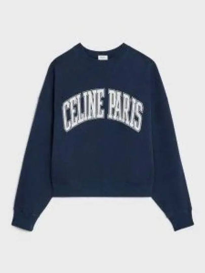 Logo Print Oversized Cotton Sweatshirt Navy - CELINE - BALAAN 2