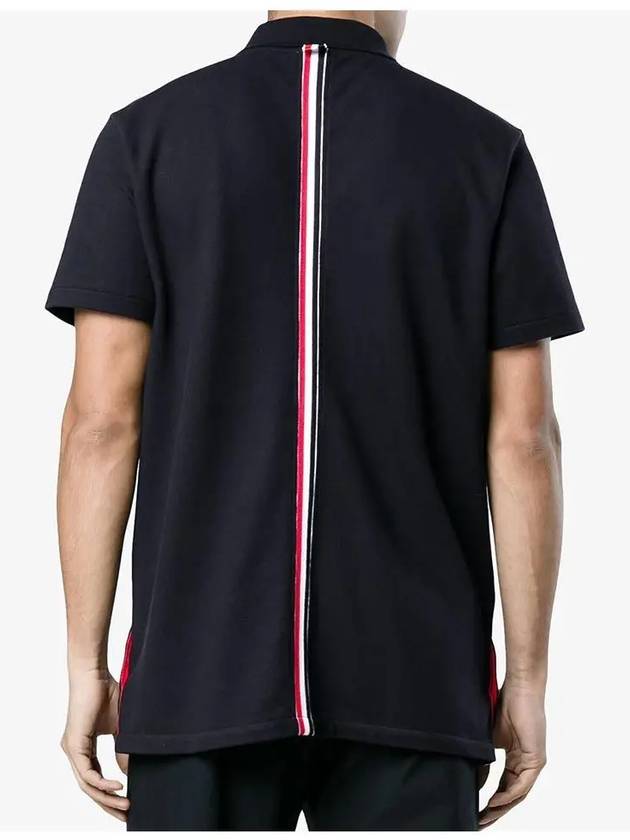 Men's Cotton Pique Center Bag Striped Short Sleeve Polo Shirt  Navy - THOM BROWNE - BALAAN 4