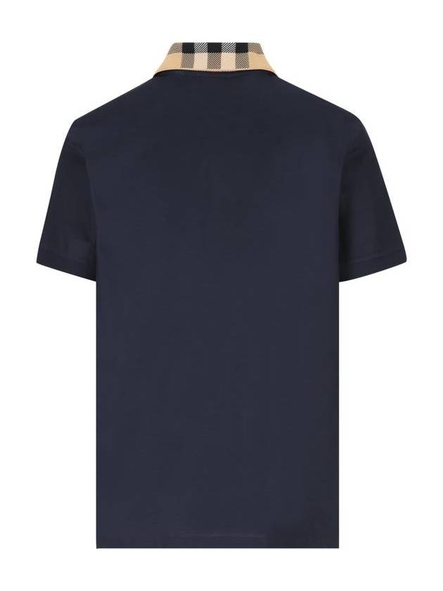 Check Collar Cotton Polo Shirt Navy - BURBERRY - BALAAN 3