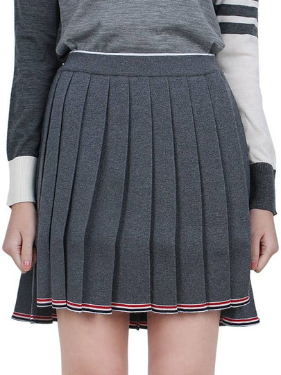 Full Needle Stitch Merino Wool Tipping Pleated Skirt Grey - THOM BROWNE - BALAAN 2