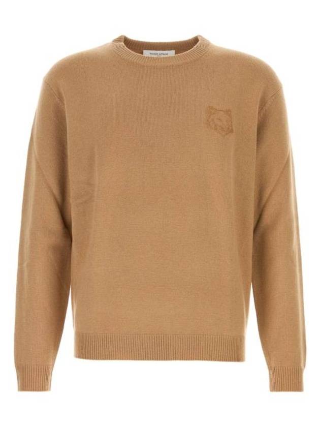 Bold Fox Head Embroidered Knit Top Camel - MAISON KITSUNE - BALAAN 1