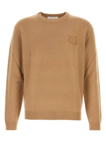 Bold Fox Head Embroidered Knit Top Camel - MAISON KITSUNE - BALAAN 1