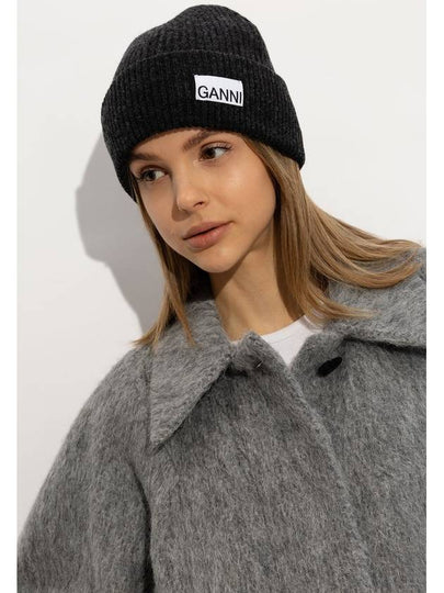 Ganni Beanie With Logo, Women's, Grey - GANNI - BALAAN 2