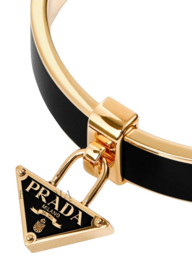 Triangle Logo Plaque Metal Bracelet Black Gold - PRADA - BALAAN 4