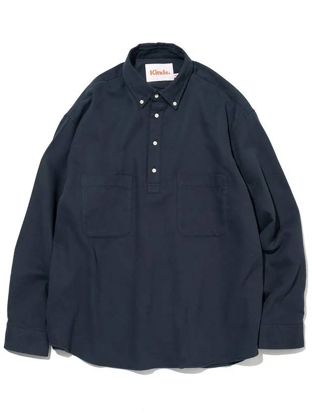 Peach Twill Pullover Button Down Ver.2 Polo Shirt Navy - KINDS - BALAAN 4