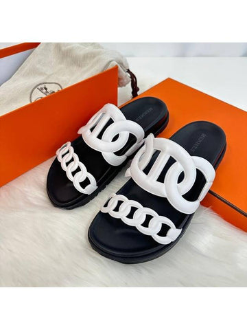 Extra Leather Sandals Slippers White - HERMES - BALAAN 1