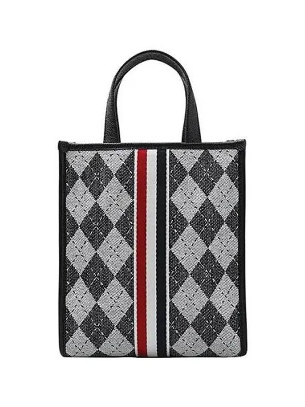 Webbing Stripe Argyle Wool Cotton Jacquard Small Tote Bag Black White - THOM BROWNE - BALAAN 2