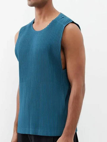 Homme Plissé Issey Miyake Scoop Neckline Pleated Tank Top Sleeveless HP38 JE157 - ISSEY MIYAKE - BALAAN 1